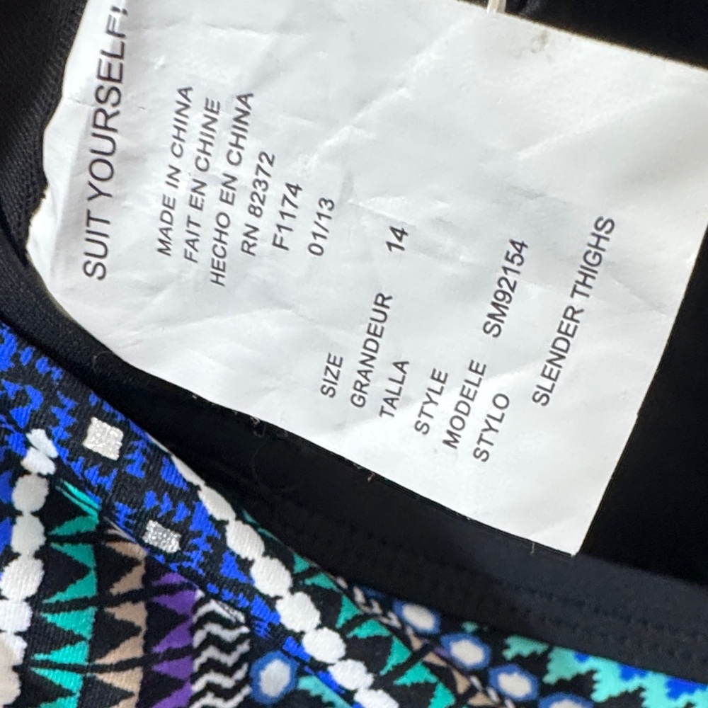 “Suit Yourself” Double Strap Blue, Black, Purple Patterned Swimdress Size 14 - Picture 5 of 8